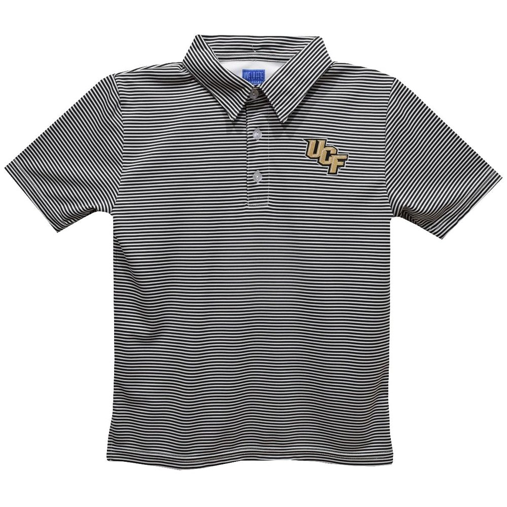Vive La Fete University of Central Florida Polo Shirts for Boys 100% Polyester - Embroidered Stripes Short Sleeve Polo Boys Shirt Black Stripes Short Sleeve Polo Boys Shirt