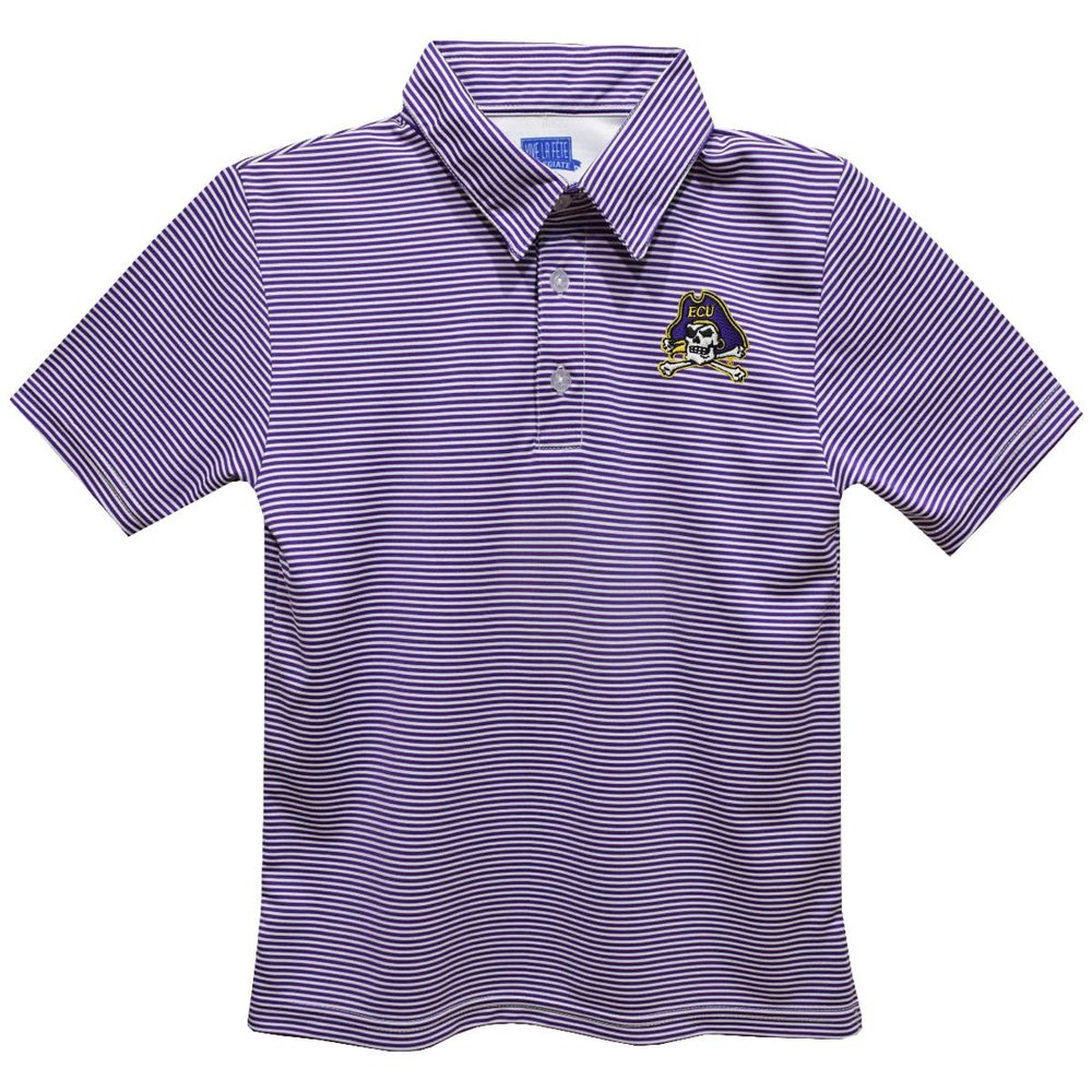 East Carolina Pirates Polo Shirts for Boys 100% Polyester - Embroidered Stripes Short Sleeve Polo Boys Shirt Purple Stripes Short Sleeve Polo Boys Shirt