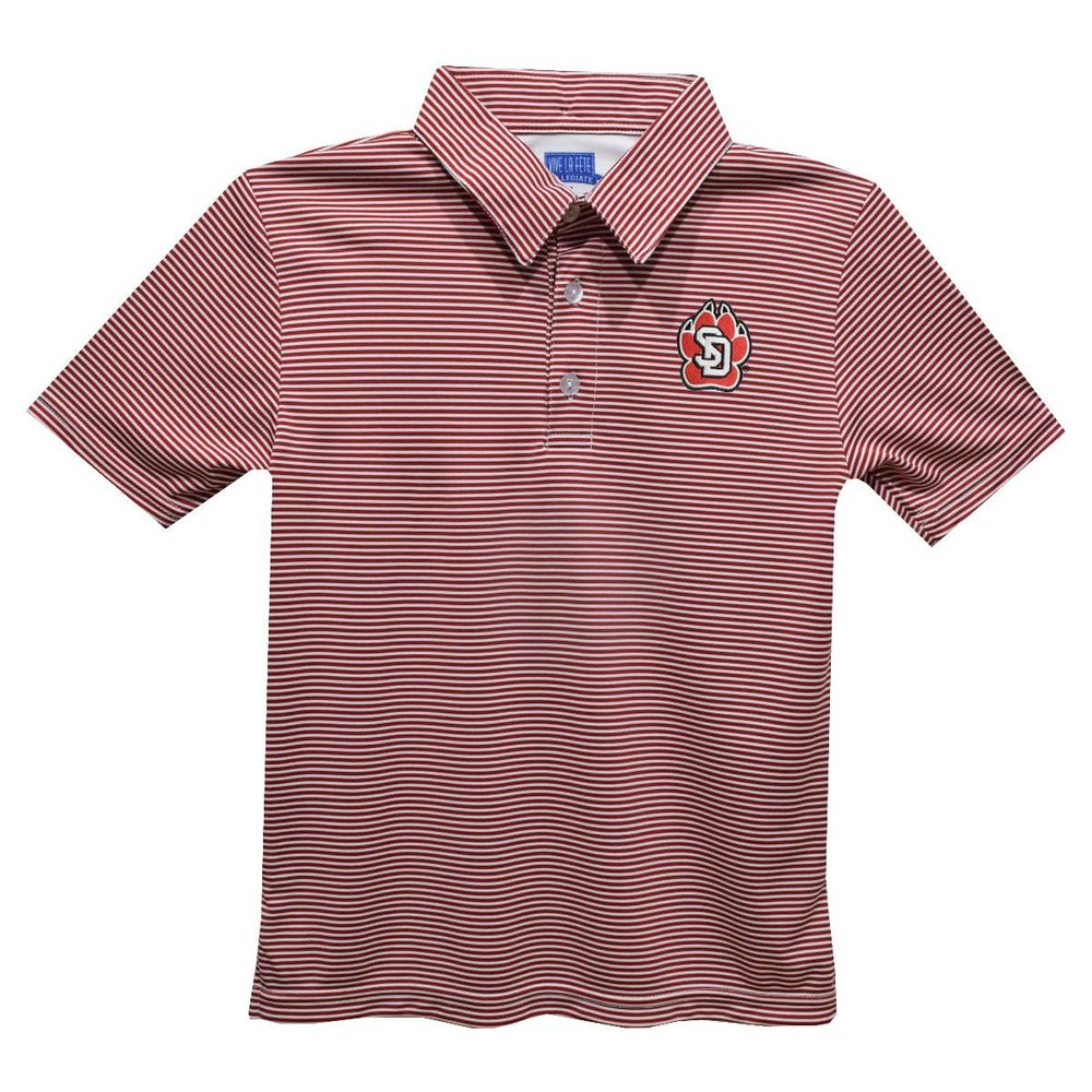 University of South Dakota Polo Shirts for Boys 100% Polyester - Embroidered Stripes Short Sleeve Polo Boys Shirt Red Stripes Short Sleeve Polo Boys Shirt