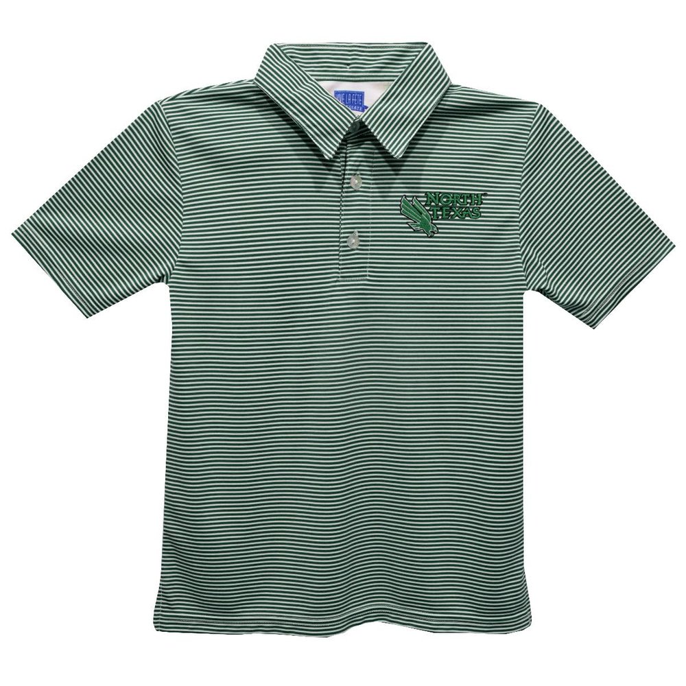 Vive La Fete University of North Texas Polo Shirts for Boys 100% Polyester - Embroidered Stripes Short Sleeve Polo Boys Shirt Green Stripes Short Sleeve Polo Boys Shirt