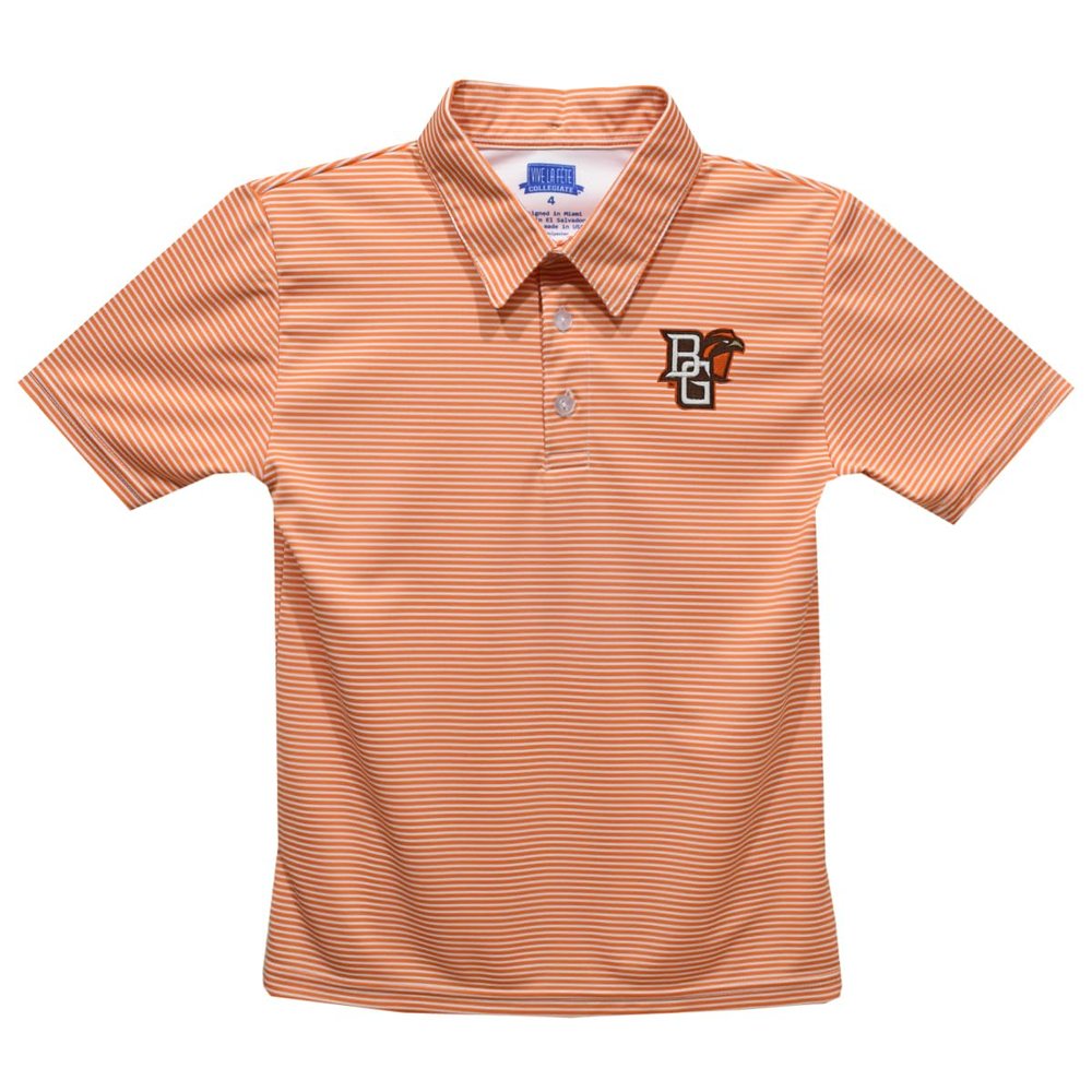Vive La Fete Bowling Green State University Polo Shirts for Boys 100% Polyester - Embroidered Stripes Short Sleeve Polo Boys Shirt Orange Stripes Short Sleeve Polo Boys Shirt