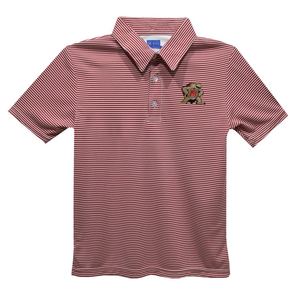Vive La Fete University of Maryland Polo Shirts for Boys 100% Polyester - Embroidered Stripes Short Sleeve Polo Boys Shirt Red Stripes Short Sleeve Polo Boys Shirt