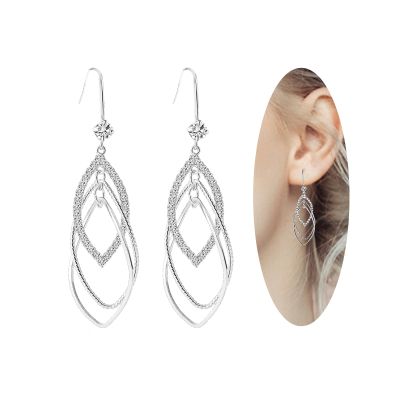 14K Gold Plated 925 Silver Hoop Earrings for Women, Hypoallergenic with Teardrop Diamond Linear Drop, Festival Gift (Silver)