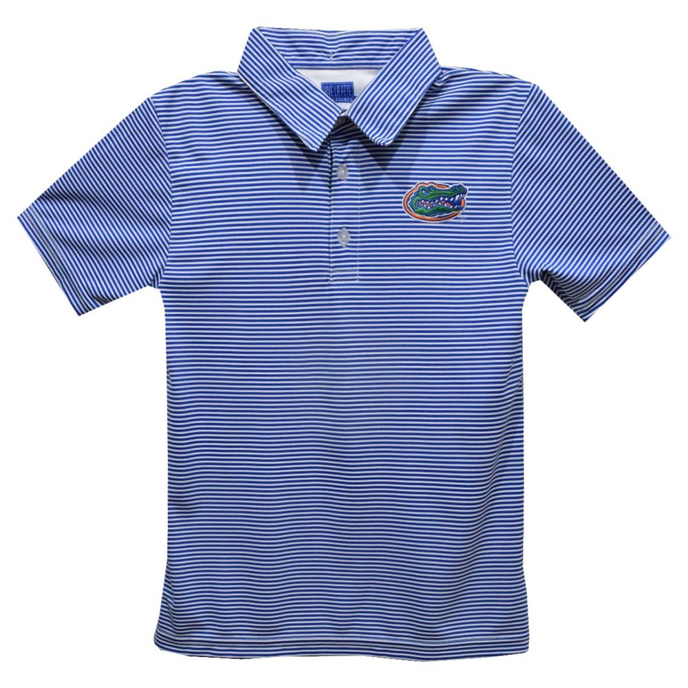 University of Florida Polo Shirts for Boys 100% Polyester - Embroidered Stripes Short Sleeve Polo Boys Shirt Royal Stripes Short Sleeve Polo Boys Shirt