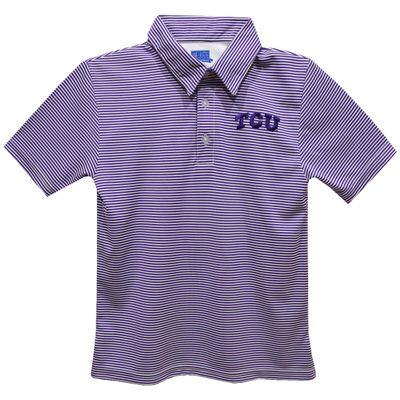 TCU Horned Frogs Polo Shirts for Boys 100% Polyester - Embroidered Stripes Short Sleeve Polo Boys Shirt Purple Stripes Short Sleeve Polo Boys Shirt