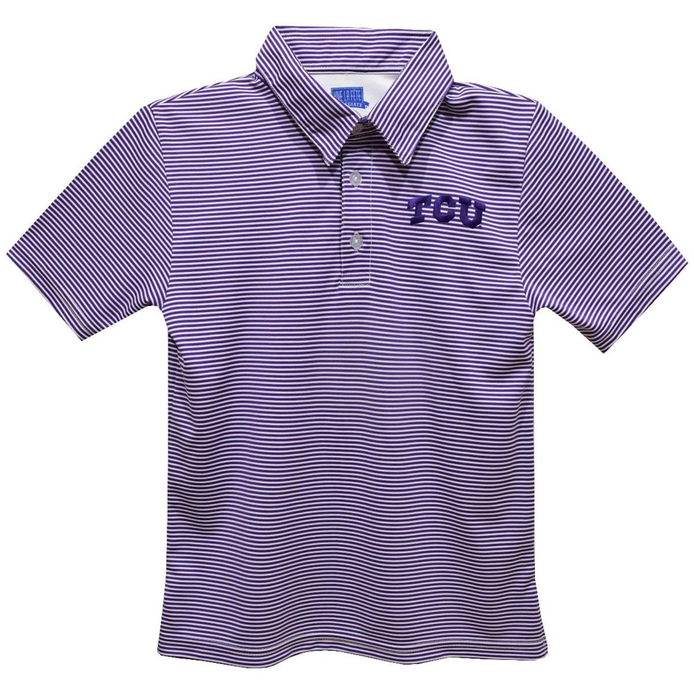 TCU Horned Frogs Polo Shirts for Boys 100% Polyester - Embroidered Stripes Short Sleeve Polo Boys Shirt Purple Stripes Short Sleeve Polo Boys Shirt