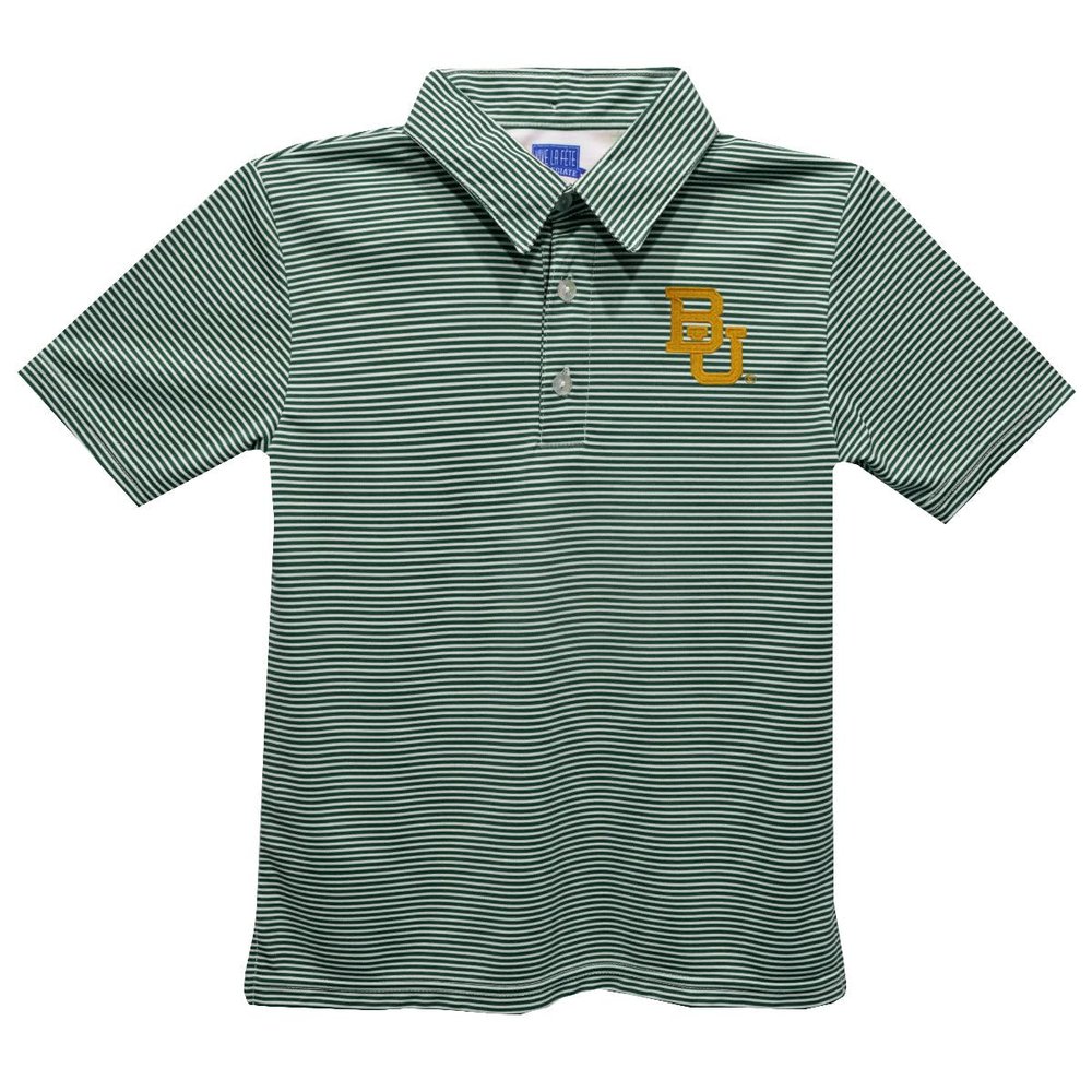 Vive La Fete Baylor Bears Polo Shirts for Boys 100% Polyester - Embroidered Stripes Short Sleeve Polo Boys Shirt Green Stripes Short Sleeve Polo Boys Shirt