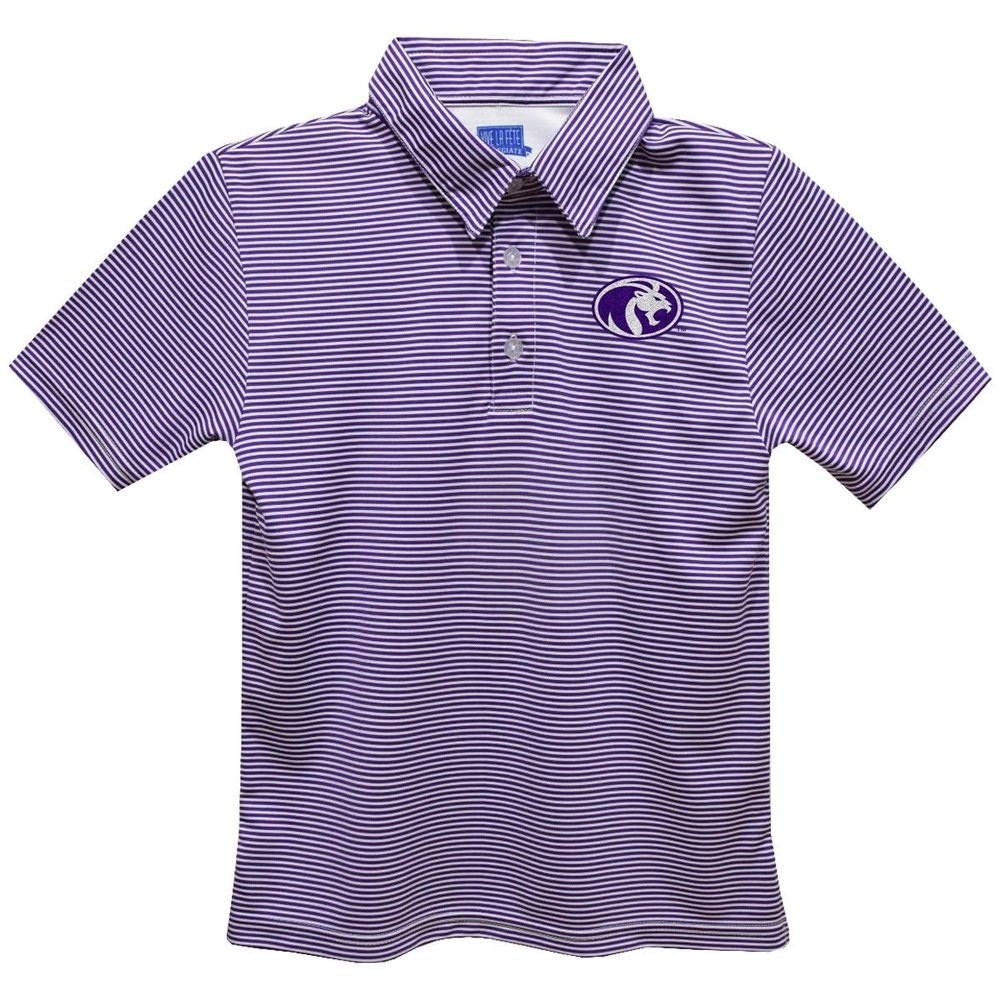 University of North Alabama Polo Shirts for Boys 100% Polyester - Embroidered Stripes Short Sleeve Polo Boys Shirt Purple Stripes Short Sleeve Polo Boys Shirt