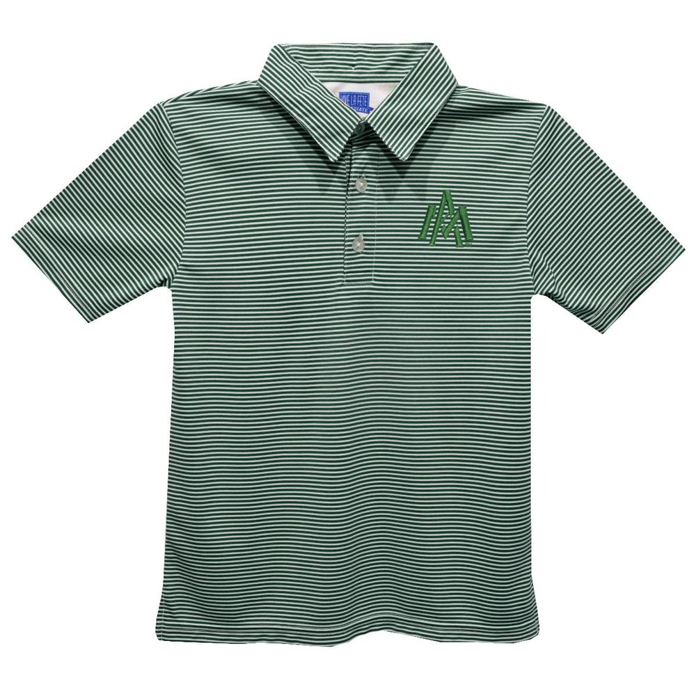 Vive La Fete University of Arkansas at Monticello Polo Shirts for Boys 100% Polyester - Embroidered Stripes Short Sleeve Polo Boys Shirt Green Stripes Short Sleeve Polo Boys Shirt