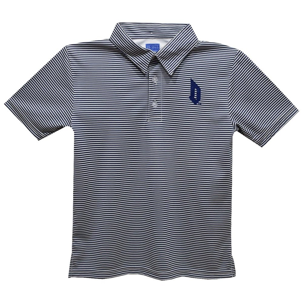 Vive La Fete Duquesne University Polo Shirts for Boys 100% Polyester - Embroidered Stripes Short Sleeve Polo Boys Shirt Navy Stripes Short Sleeve Polo Boys Shirt