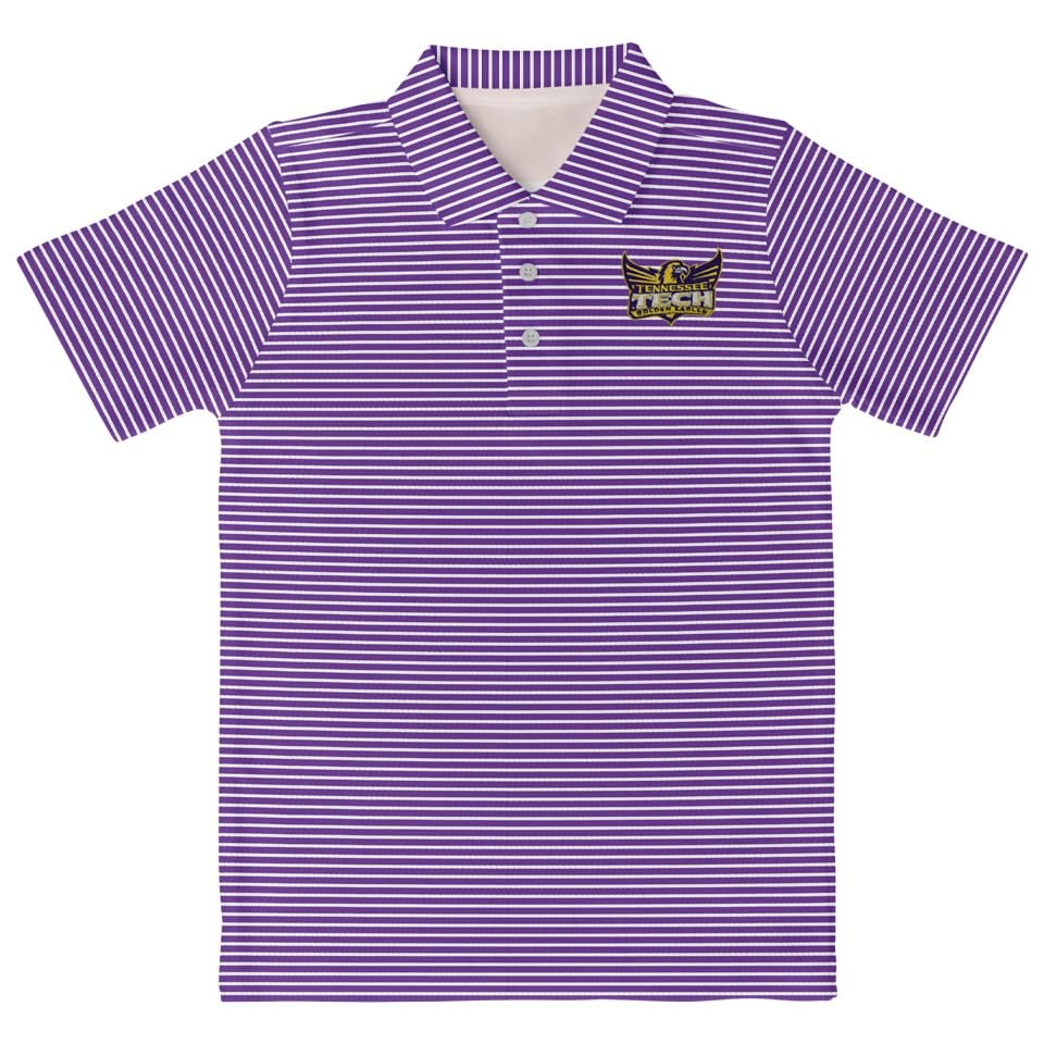 Tennessee Technological University Polo Shirts for Boys 100% Polyester - Embroidered Stripes Short Sleeve Polo Boys Shirt Purple Stripes Short Sleeve Polo Boys Shirt