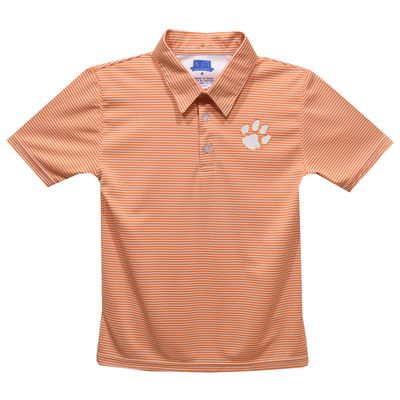 Clemson Tigers Polo Shirts for Boys 100% Polyester - Embroidered Stripes Short Sleeve Polo Boys Shirt Orange Stripes Short Sleeve Polo Boys Shirt
