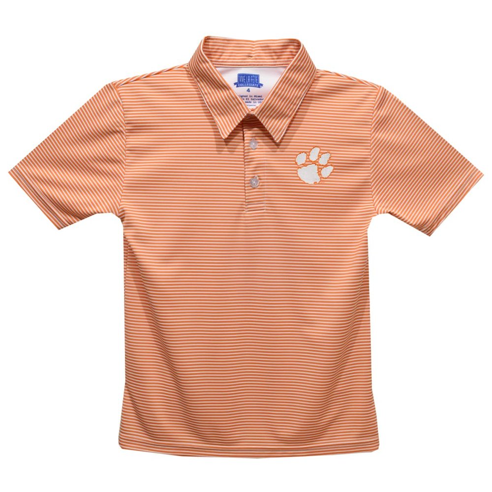 Clemson Tigers Polo Shirts for Boys 100% Polyester - Embroidered Stripes Short Sleeve Polo Boys Shirt Orange Stripes Short Sleeve Polo Boys Shirt