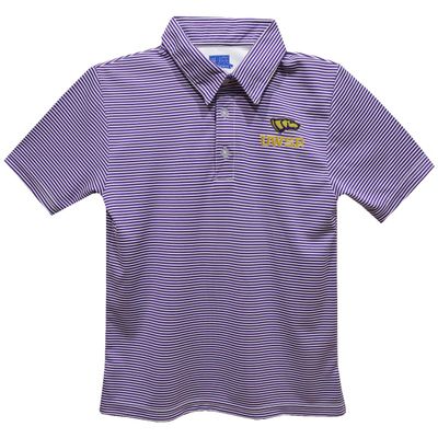 University of Wisconsin Stevens Point Polo Shirts for Boys 100% Polyester - Embroidered Stripes Short Sleeve Polo Boys Shirt Purple Stripes Short Sleeve Polo Boys Shirt