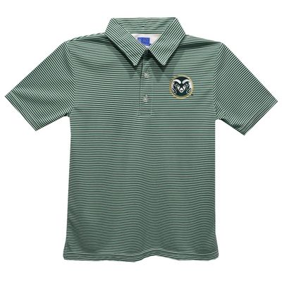 Vive La Fete Colorado State University Polo Shirts for Boys 100% Polyester - Embroidered Stripes Short Sleeve Polo Boys Shirt Green Stripes Short Sleeve Polo Boys Shirt