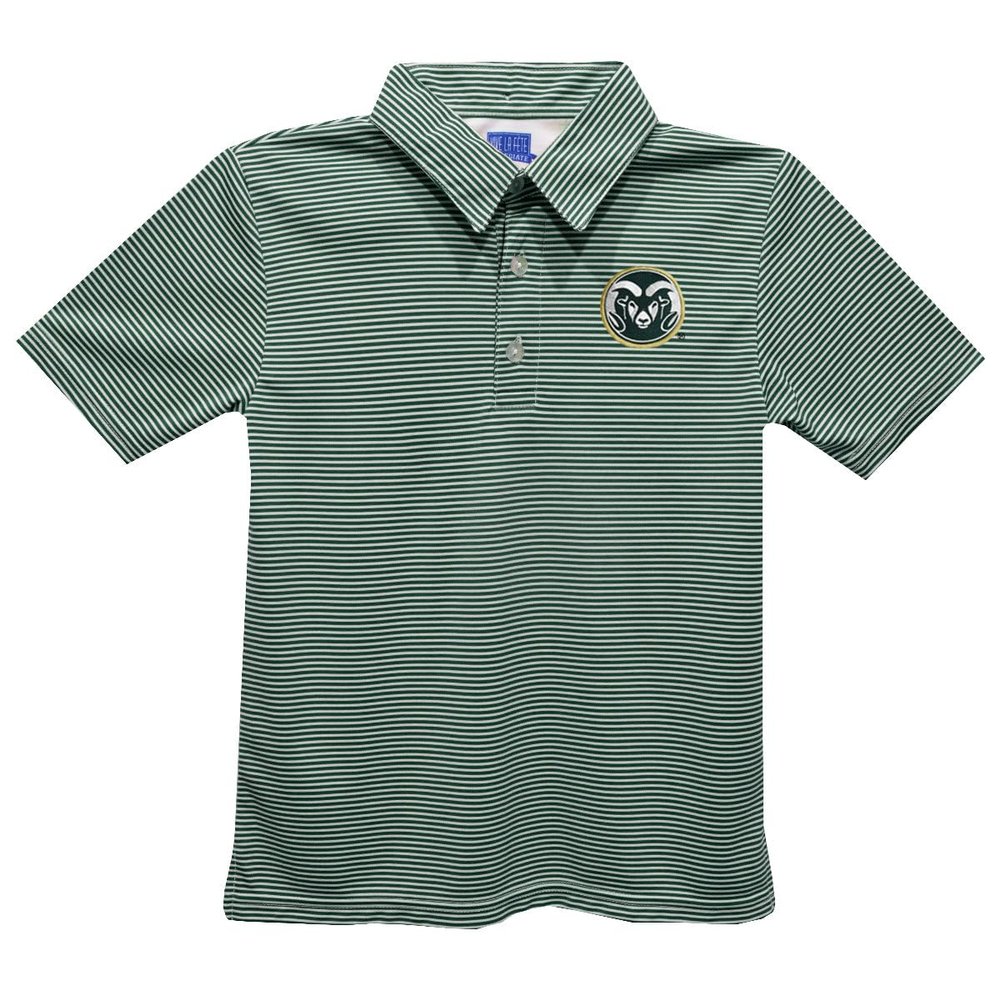 Vive La Fete Colorado State University Polo Shirts for Boys 100% Polyester - Embroidered Stripes Short Sleeve Polo Boys Shirt Green Stripes Short Sleeve Polo Boys Shirt