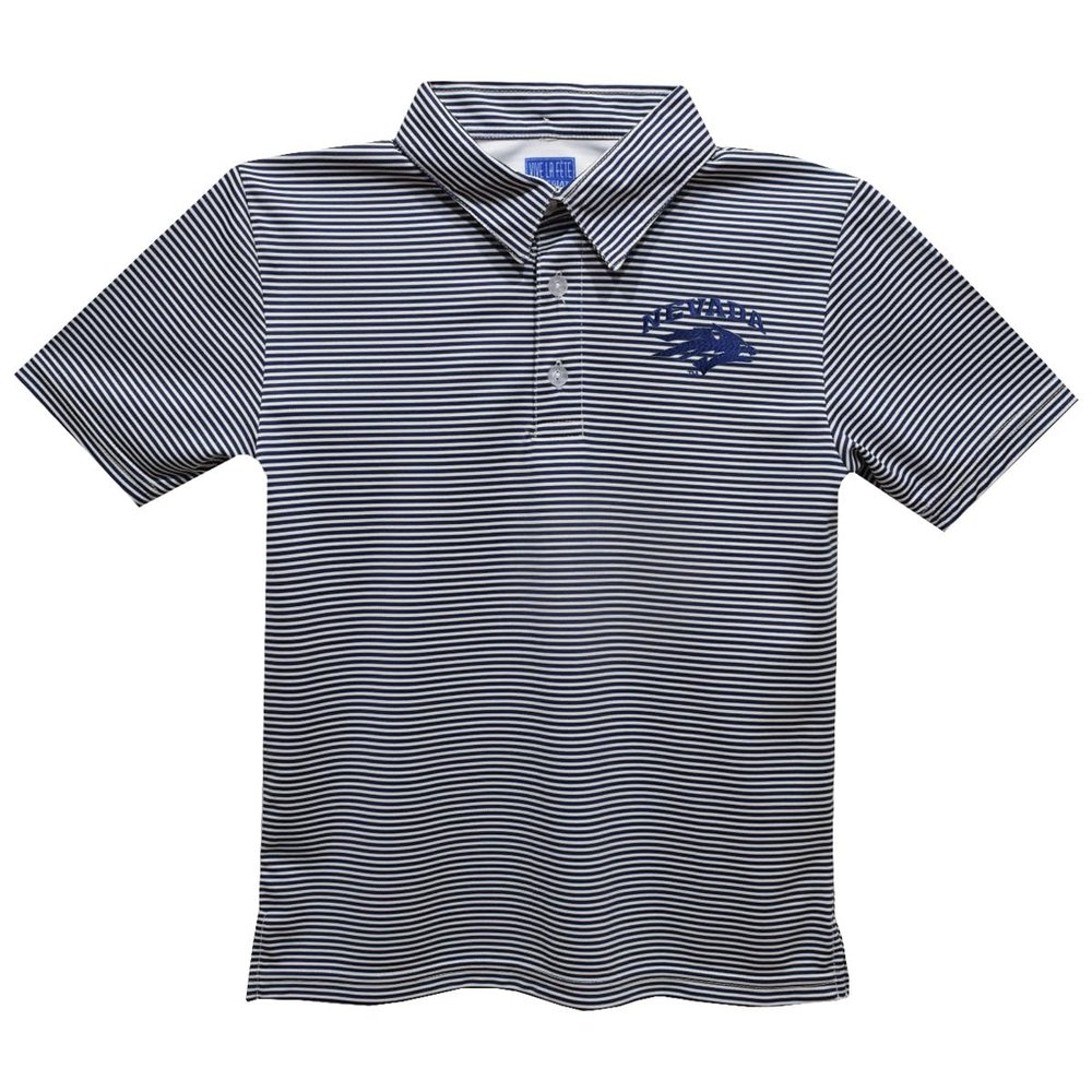 University of Nevada - Reno Polo Shirts for Boys 100% Polyester - Embroidered Stripes Short Sleeve Polo Boys Shirt Navy Stripes Short Sleeve Polo Boys Shirt