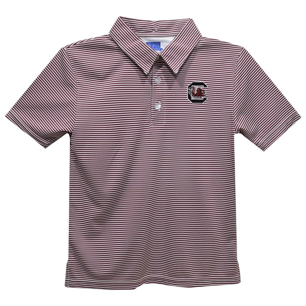 South Carolina Gamecocks Polo Shirts for Boys - 100% Polyester - Embroidered Stripes Short Sleeve Polo Boys Shirt Maroon Stripes