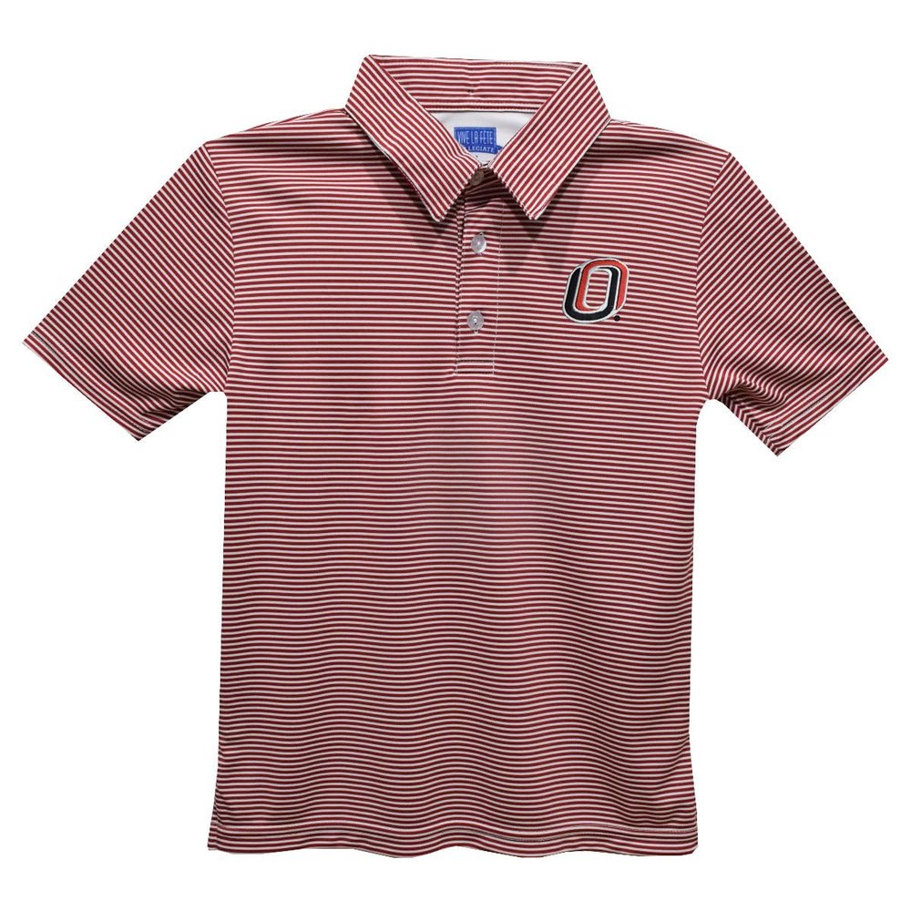 Vive La Fete University of Nebraska Omaha Polo Shirts for Boys 100% Polyester - Embroidered Stripes Short Sleeve Polo Boys Shirt Red Stripes Short Sleeve Polo Boys Shirt
