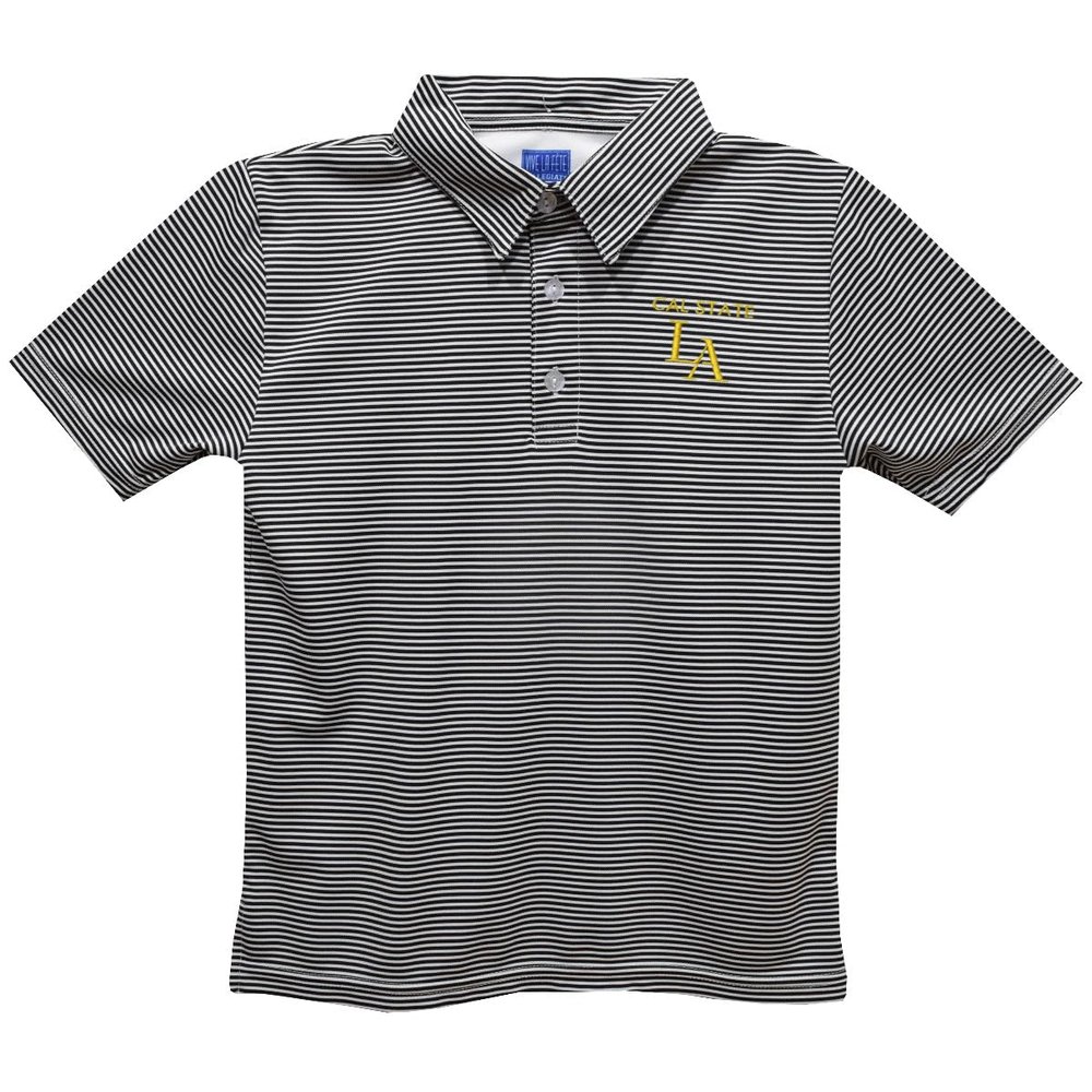 Vive La Fete California State University Los Angeles Polo Shirts for Boys 100% Polyester - Embroidered Stripes Short Sleeve Polo Boys Shirt Black Stripes Short Sleeve Polo Boys Shirt
