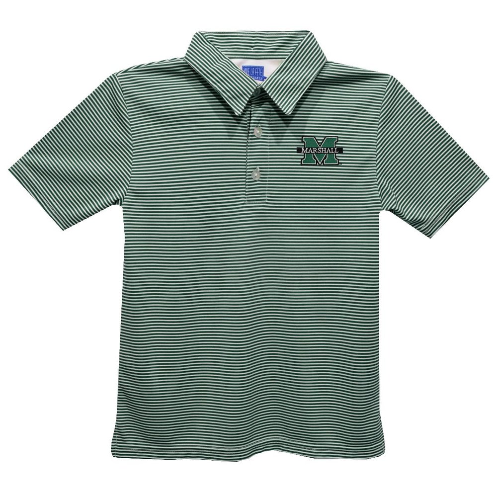 Vive La Fete Marshall University Polo Shirts for Boys 100% Polyester - Embroidered Stripes Short Sleeve Polo Boys Shirt Green Stripes Short Sleeve Polo Boys Shirt