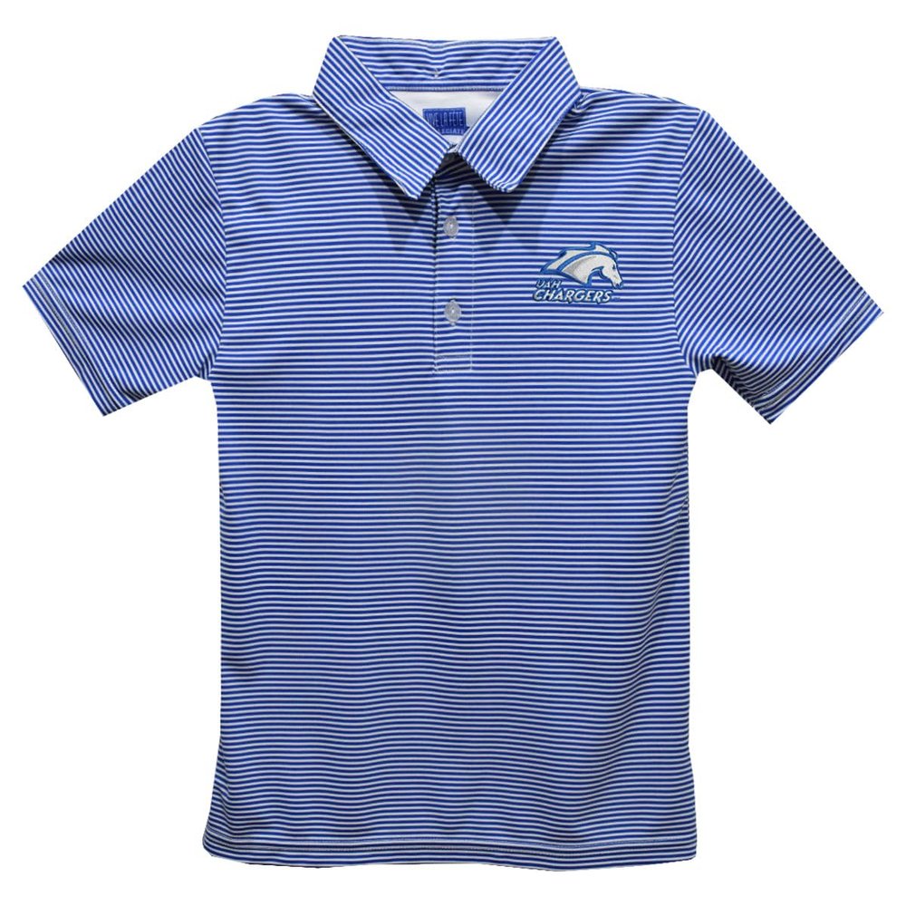 Alabama at Huntsville University Polo Shirts for Boys 100% Polyester - Embroidered Stripes Short Sleeve Polo Boys Shirt Royal Stripes Short Sleeve Polo Boys Shirt