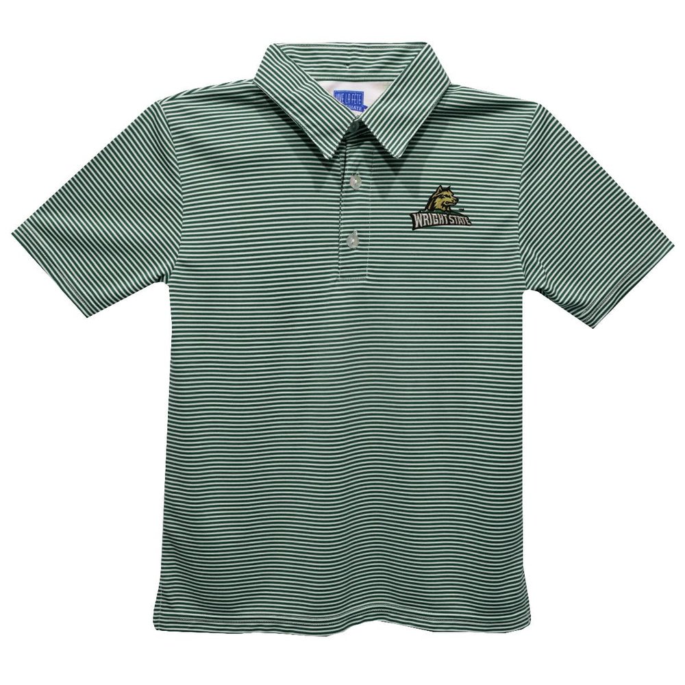 Vive La Fete Wright State University Polo Shirts for Boys 100% Polyester - Embroidered Stripes Short Sleeve Polo Boys Shirt Green Stripes Short Sleeve Polo Boys Shirt