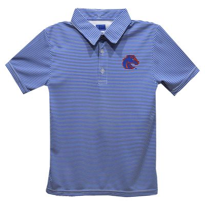 Boise State University Polo Shirts for Boys 100% Polyester - Embroidered Stripes Short Sleeve Polo Boys Shirt Royal Stripes Short Sleeve Polo Boys Shirt