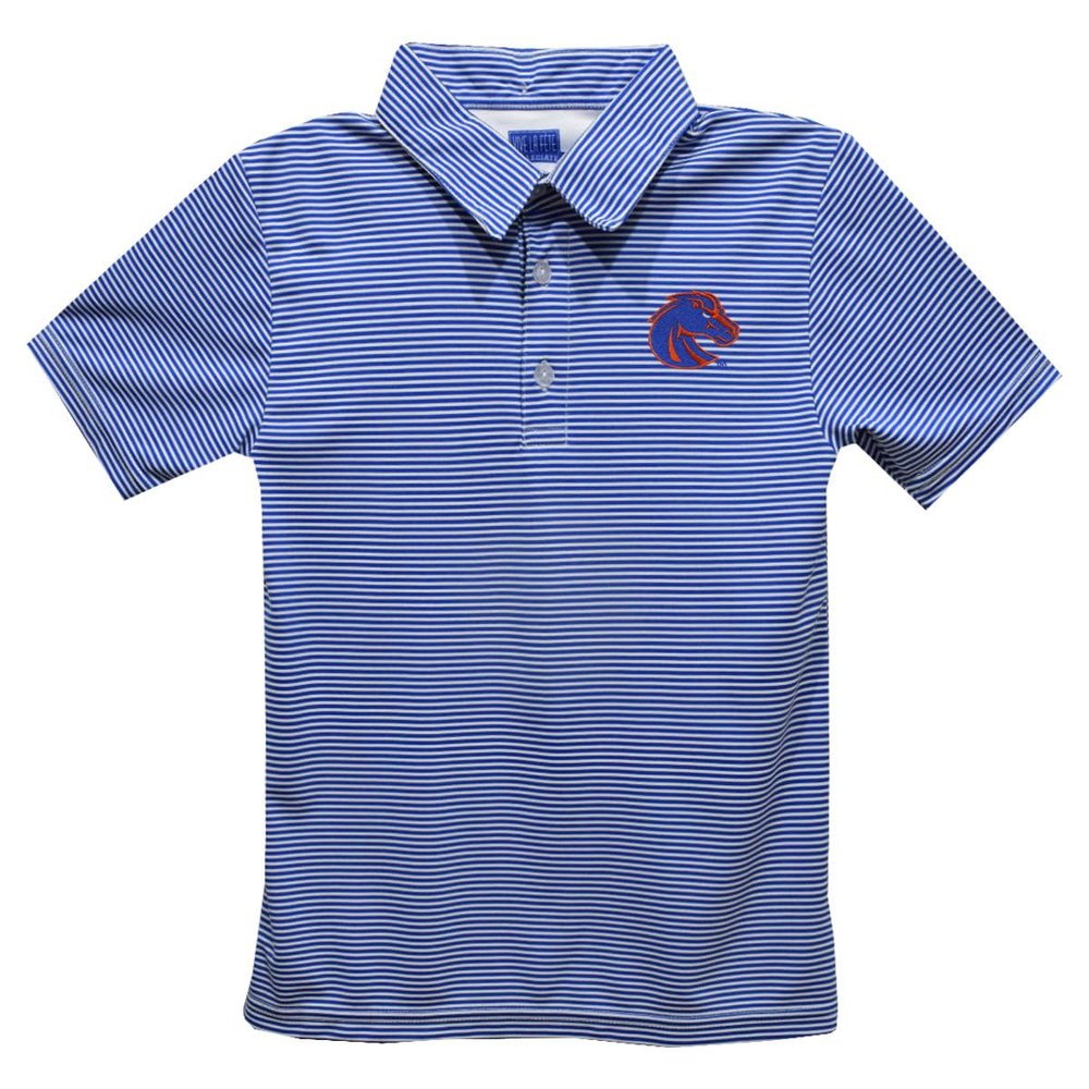 Boise State University Polo Shirts for Boys 100% Polyester - Embroidered Stripes Short Sleeve Polo Boys Shirt Royal Stripes Short Sleeve Polo Boys Shirt