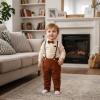3 Months Baby Boys Formal Suit Gentleman Outfits Newborn Baby Boy Clothes Bowtie Romper fall winter Long Sleeve Clothes Baby Boy Bodysuit Shirt Suspender Pants Wedding Tuxedo Outfit Beige 3-6 Months view 3