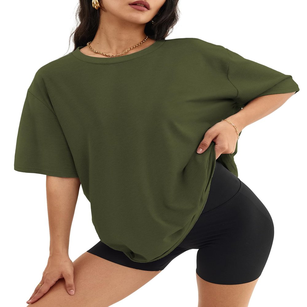 ATHMILE Plus Size Maternity Womens Oversized T Shirts Capsule Wardrobe Tops Gym Clothes Workout Tops Summer Spring Tops 2026 ArmyGreen 3XL