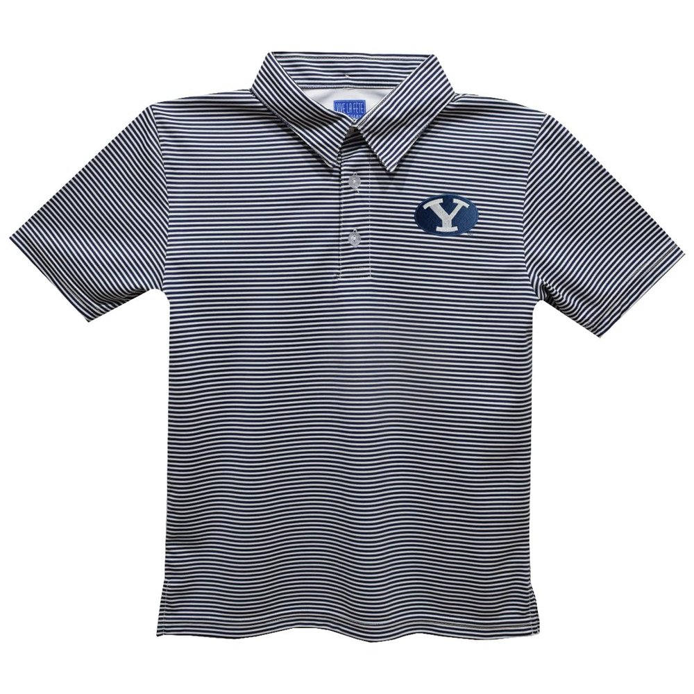 Vive La Fete Brigham Young University Polo Shirts for Boys 100% Polyester - Embroidered Stripes Short Sleeve Polo Boys Shirt Navy Stripes Short Sleeve Polo Boys Shirt
