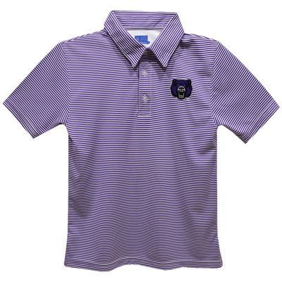 University of Central Arkansas Polo Shirts for Boys 100% Polyester - Embroidered Stripes Short Sleeve Polo Boys Shirt Purple Stripes Short Sleeve Polo Boys Shirt