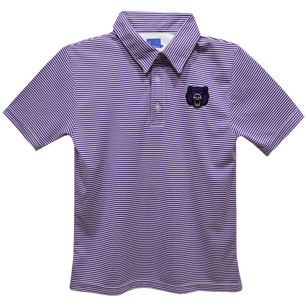 University of Central Arkansas Polo Shirts for Boys 100% Polyester - Embroidered Stripes Short Sleeve Polo Boys Shirt Purple Stripes Short Sleeve Polo Boys Shirt