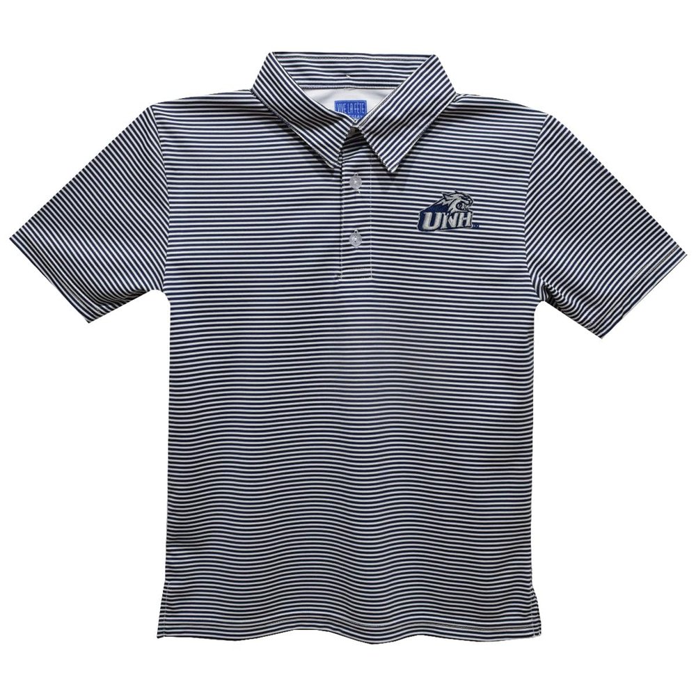 Vive La Fete University of New Hampshire Polo Shirts for Boys 100% Polyester - Embroidered Stripes Short Sleeve Polo Boys Shirt Navy Stripes Short Sleeve Polo Boys Shirt