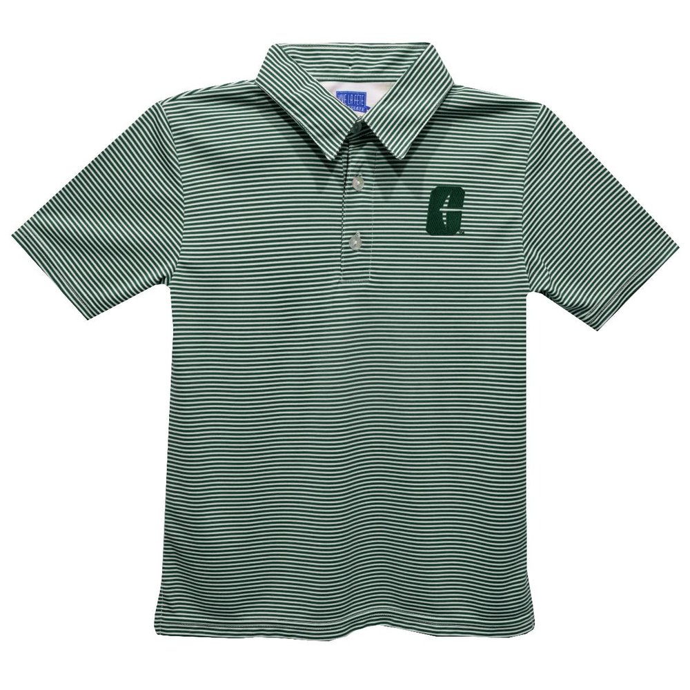 University of North Carolina - Charlotte Polo Shirts for Boys 100% Polyester - Embroidered Stripes Short Sleeve Polo Boys Shirt Green Stripes Short Sleeve Polo Boys Shirt