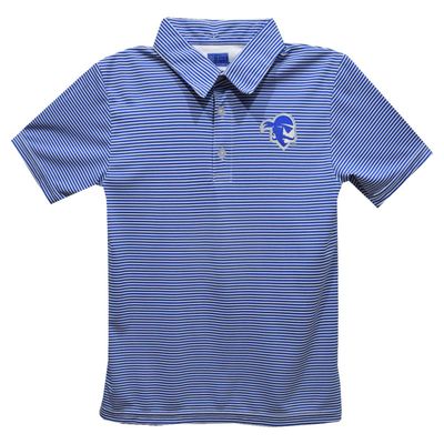 Seton Hall University Polo Shirts for Boys 100% Polyester - Embroidered Stripes Short Sleeve Polo Boys Shirt Royal Stripes Short Sleeve Polo Boys Shirt