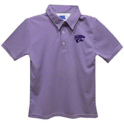 Kansas State University Polo Shirts for Boys 100% Polyester - Embroidered Stripes Short Sleeve Polo Boys Shirt Purple Stripes Short Sleeve Polo Boys Shirt