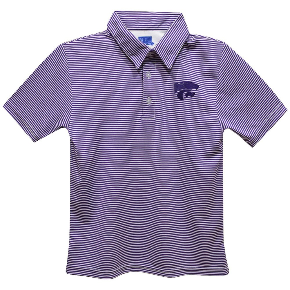 Kansas State University Polo Shirts for Boys 100% Polyester - Embroidered Stripes Short Sleeve Polo Boys Shirt Purple Stripes Short Sleeve Polo Boys Shirt