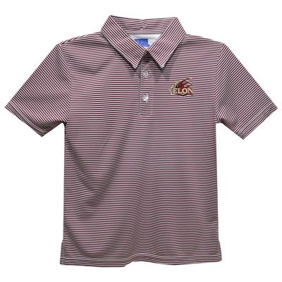 Vive La Fete Elon University Polo Shirts for Boys 100% Polyester - Embroidered Stripes Short Sleeve Polo Boys Shirt Maroon Stripes Short Sleeve Polo Boys Shirt