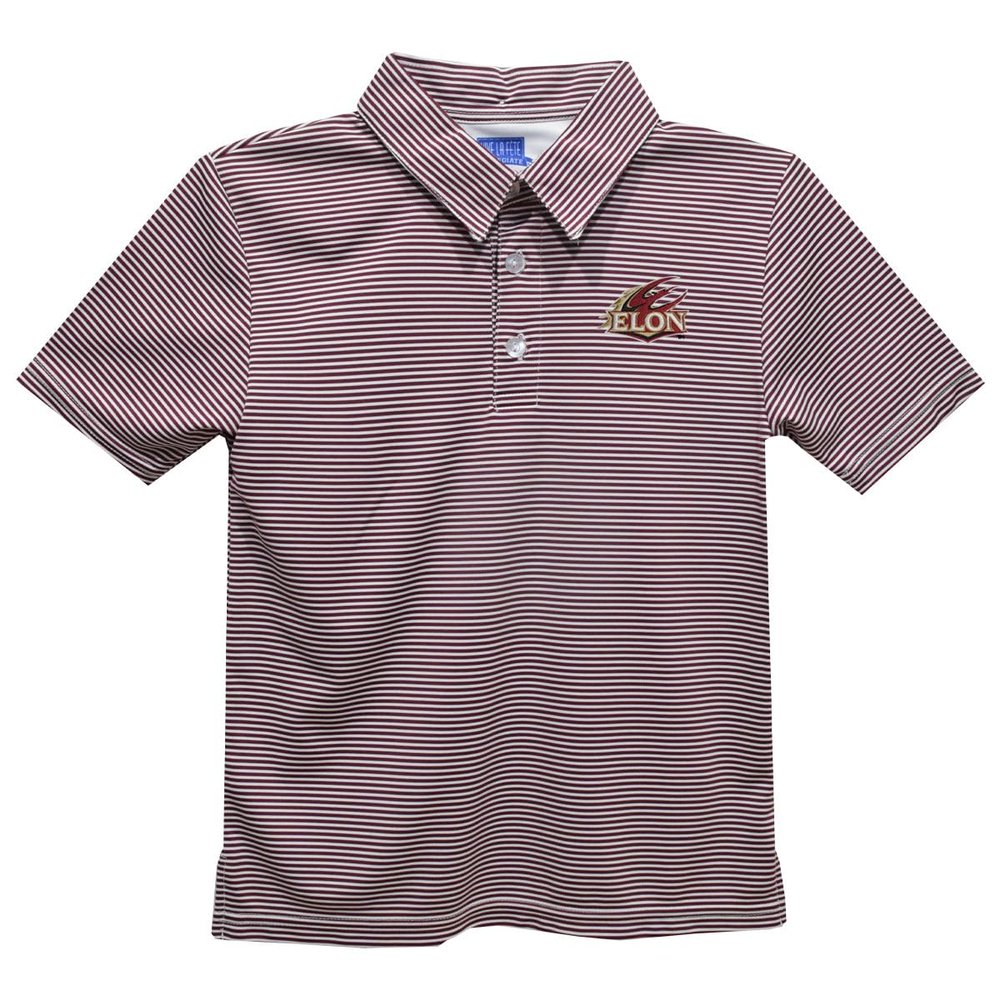 Vive La Fete Elon University Polo Shirts for Boys 100% Polyester - Embroidered Stripes Short Sleeve Polo Boys Shirt Maroon Stripes Short Sleeve Polo Boys Shirt