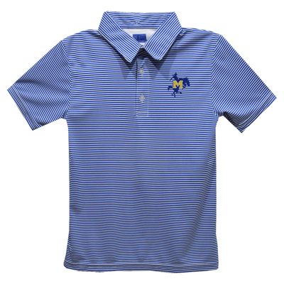 Mcneese State University Polo Shirts for Boys 100% Polyester - Embroidered Stripes Short Sleeve Polo Boys Shirt Royal Stripes Short Sleeve Polo Boys Shirt