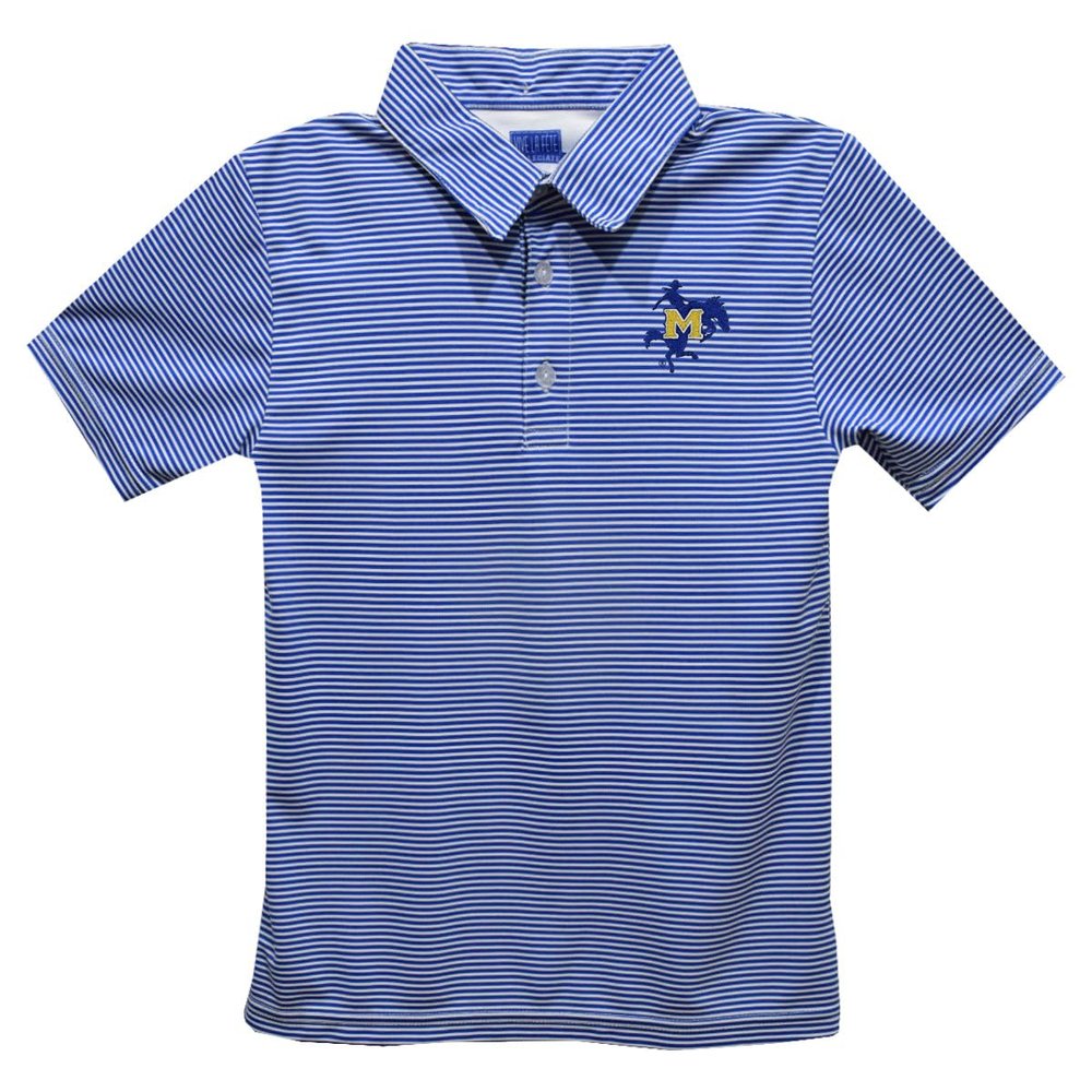 Mcneese State University Polo Shirts for Boys 100% Polyester - Embroidered Stripes Short Sleeve Polo Boys Shirt Royal Stripes Short Sleeve Polo Boys Shirt