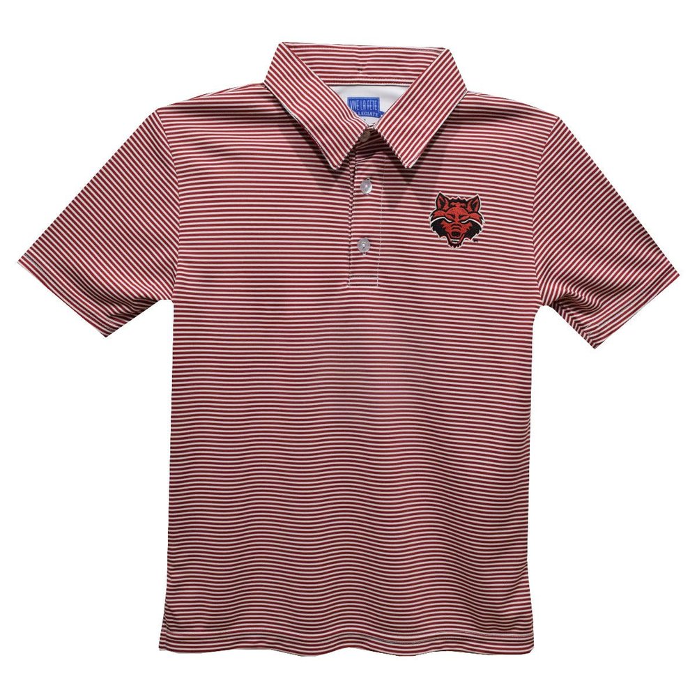 Vive La Fete Arkansas State University Polo Shirts for Boys 100% Polyester - Embroidered Stripes Short Sleeve Polo Boys Shirt Red Stripes Short Sleeve Polo Boys Shirt