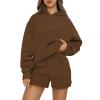 Basysin Lounge Sets for Women Womens 2 Piece Outfits Solid Oversized Hoodies Sweatsuit Sets Casual Sweatshirt and Shorts Set 02-Brown Medium view 1