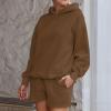 Basysin Lounge Sets for Women Womens 2 Piece Outfits Solid Oversized Hoodies Sweatsuit Sets Casual Sweatshirt and Shorts Set 02-Brown Medium view 3