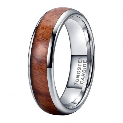 Jewelry Men Women Wedding Band Wood Inlay Domed Engagement Ring I Love You Engraved Comfort Fit Tungsten Engraved 8.5