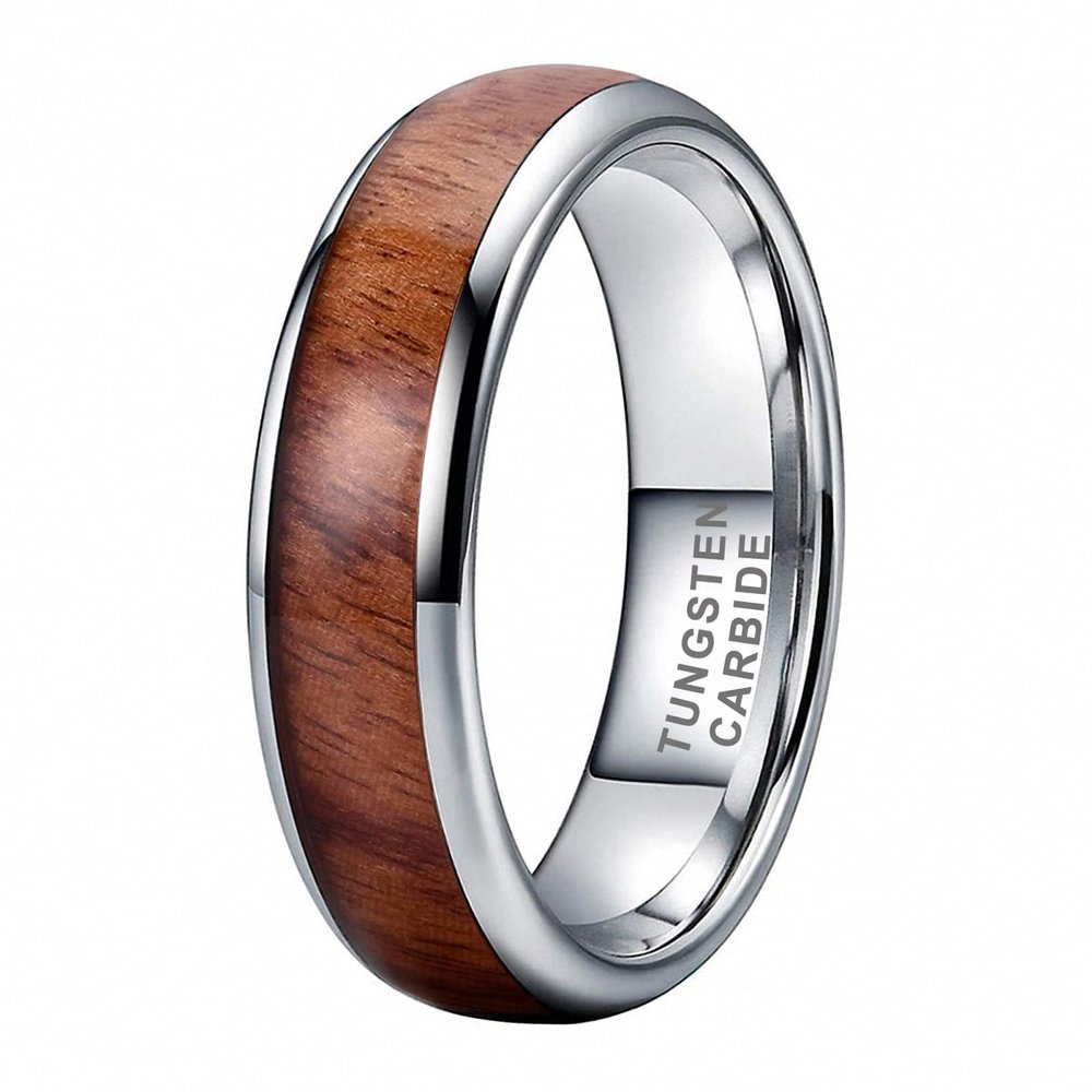 Jewelry Men Women Wedding Band Wood Inlay Domed Engagement Ring I Love You Engraved Comfort Fit Tungsten Engraved 8.5