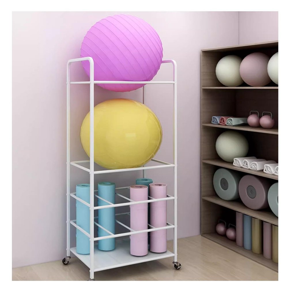SRNSAEB Yoga and Stability Ball Wall Storage Rack, Fitness Pilates Mat Storage Holder for Home Gym/Yoga Studio/Fitness Club, 160cm/ 63inch Height Yoga Display Rack (Color : White)