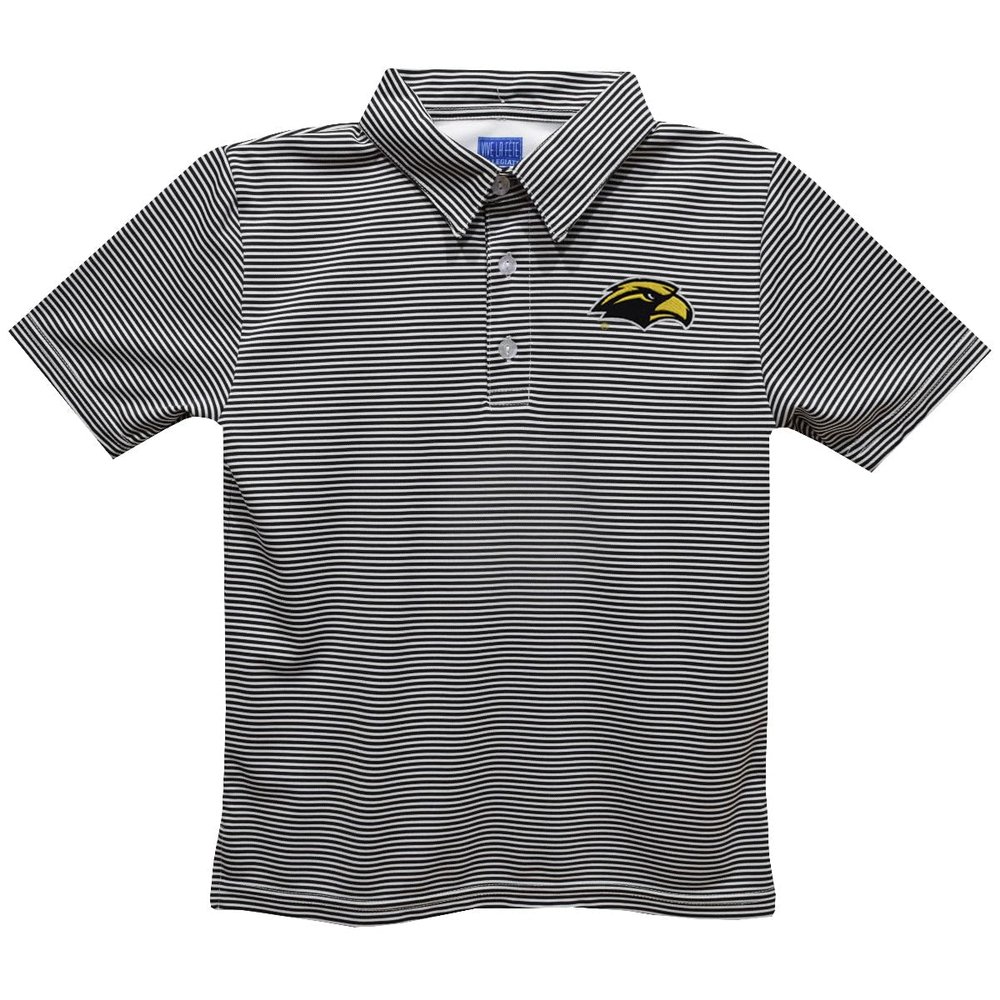 Southern Miss Polo Shirts for Boys 100% Polyester - Embroidered Stripes Short Sleeve Polo Boys Shirt Black Stripes Short Sleeve Polo Boys Shirt